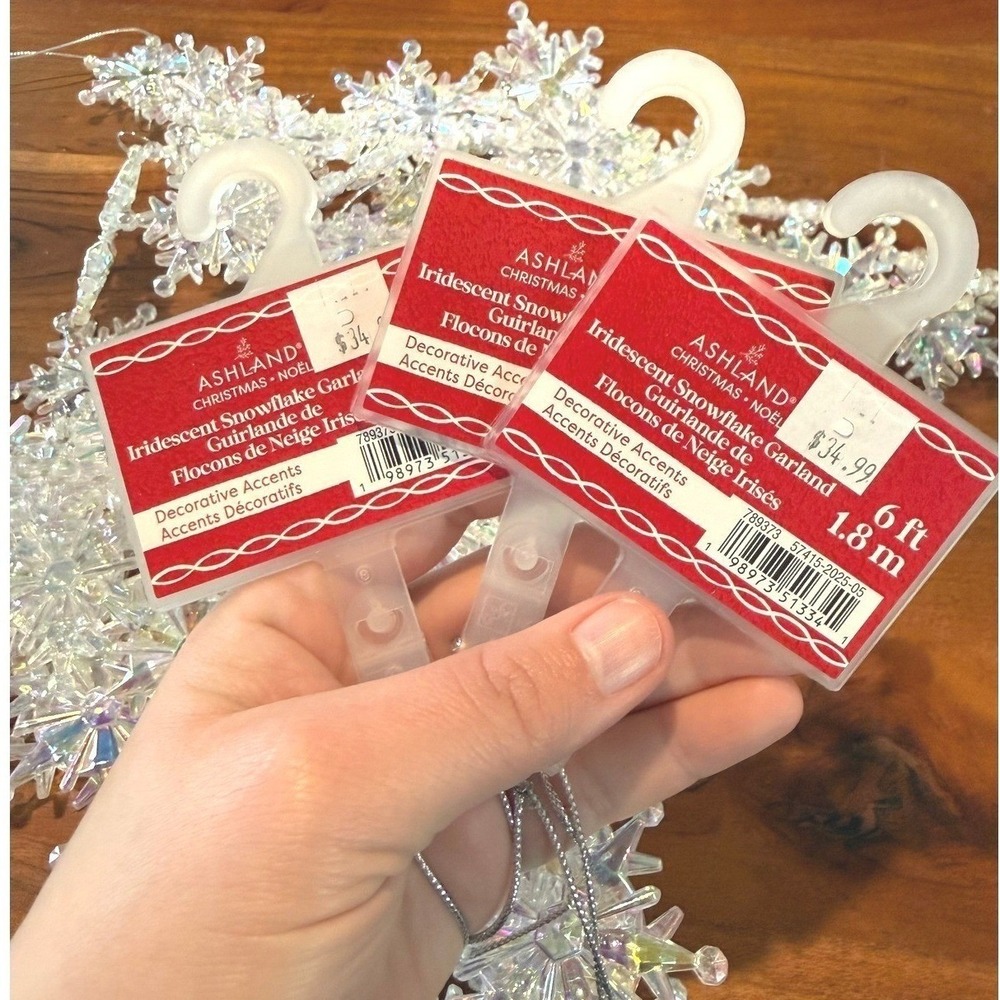 NEW Christmas Garland Iridescent Snowflake Clear Bead Frozen Tree Decor 6ft LOT‎